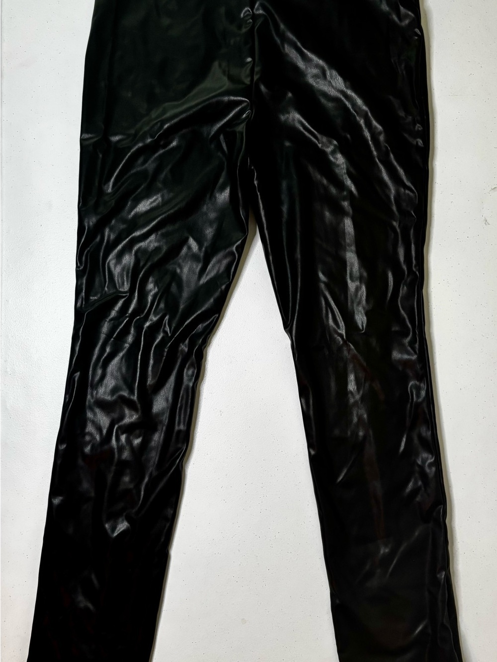 H&M Faux Leather Straight-Leg Pants Black Slit Hem - Picture 3 of 7